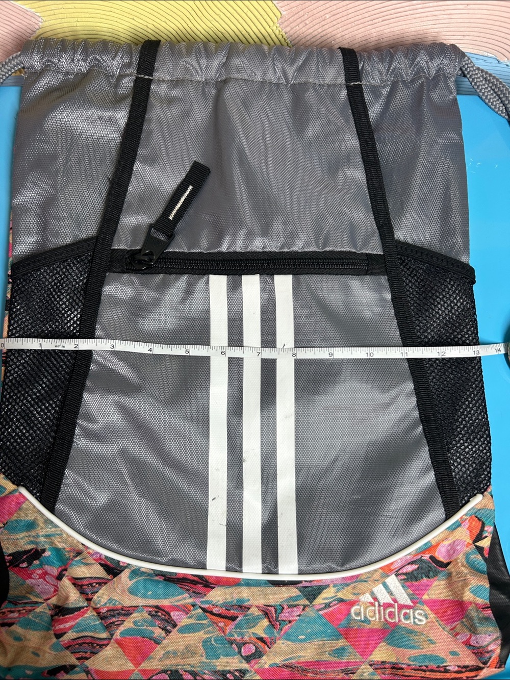 Silver Drawstring Backpack with Accent Print - Picture 8 of 12